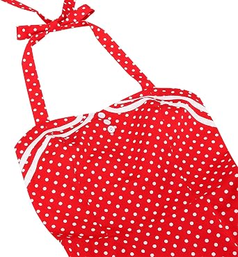 Womens Polka Cocktail Swing Dresses: 50s Vintage Buttons Belted Halter Neck - Audrey Hepburn Style Dress for Prom Party