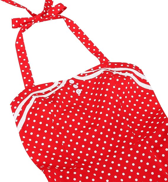 Womens Polka Cocktail Swing Dresses: 50s Vintage Buttons Belted Halter Neck - Audrey Hepburn Style Dress for Prom Party