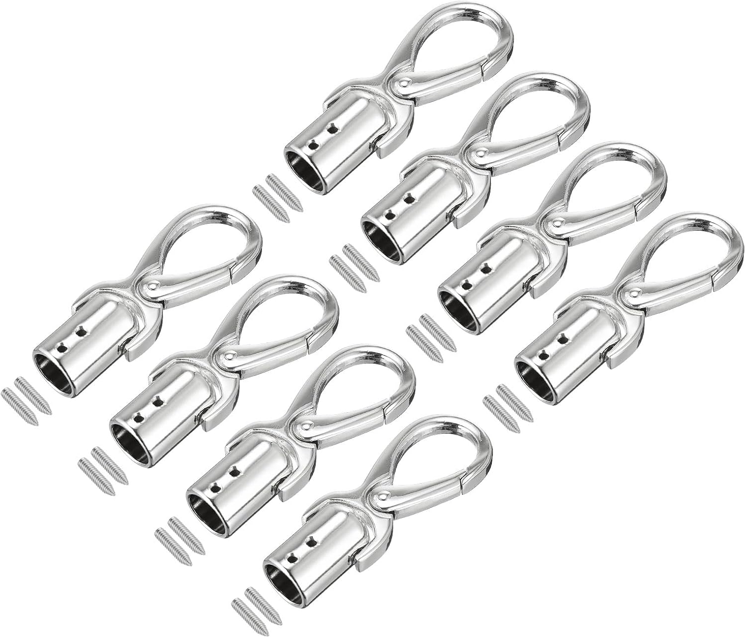 uxcell Cord End Cap, 8Pcs 12mm/0.47" End Cap Barrel Beads Terminators Cord with Screws Finding for Tassel Jewelry Making Bag Strap DIY, Silver
