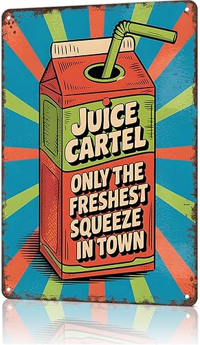 Cartel de metal vintage Cartel de jugo, carteles de lata para hombre, cueva, garaje, sala de estar, cafetería y pub, decoración de pared, 8 x 12