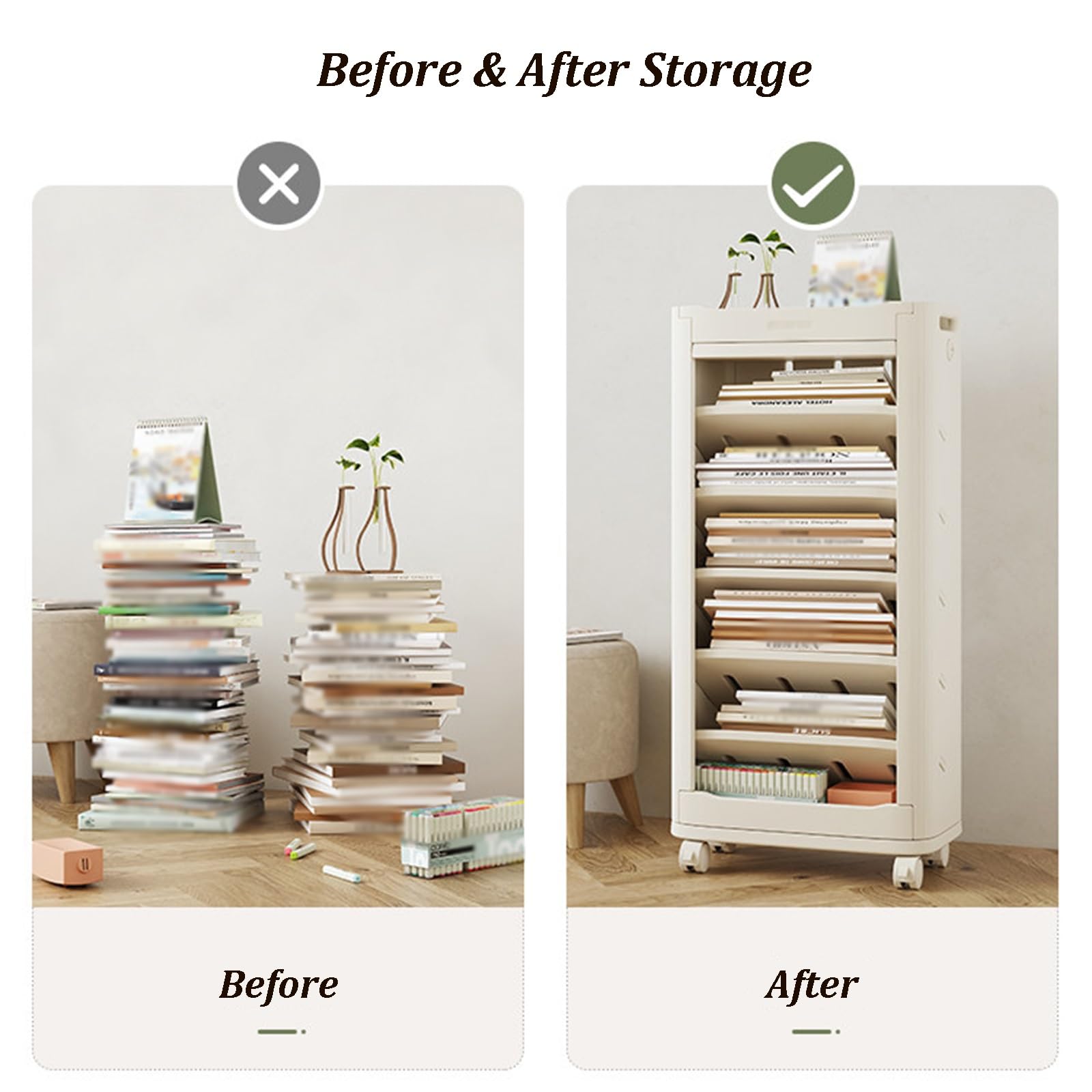 Libreria A 7 Livelli Su Ruote, Organizzatore Per Libri E Carrello Multiuso Mobile, Design Con Ripiani Inclinati, Organizzatore Stretto Per Aula, Ufficio, Studio E Casa(B)