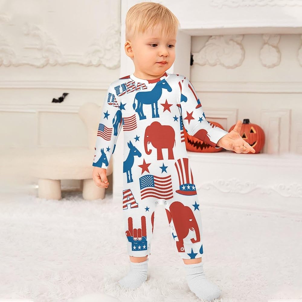 Amazon.co.jp: ロンパース ベビー服 アメリカの国旗 象 兎馬 ベビー