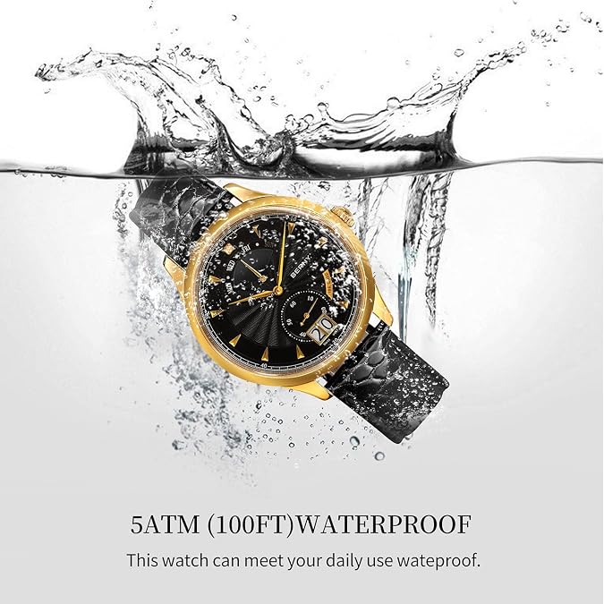 BERNY Luxury Stainless Steel Bezel with 18K Gold Overlay Mens Watch Quartz Watch