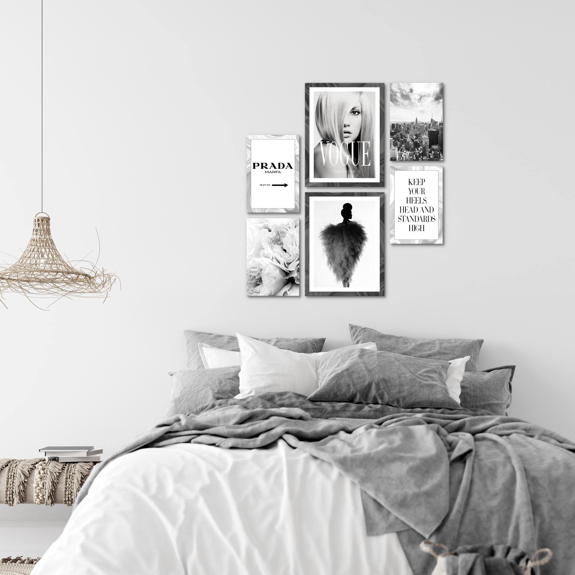 Novart Wandbilder Set Fashion Beauty Schwarz Weiss - KEIN EXTRA RAHMEN BENÖTIGT - Modern Deko - Wohnzimmer Mädchen Teenager N015763a