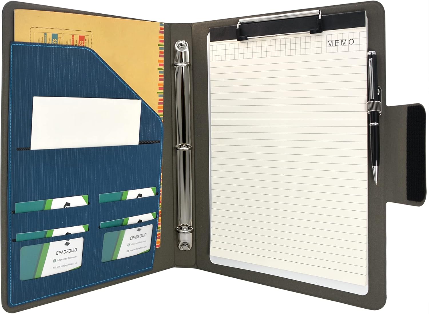 3-Ring Binder Padfolio with Whiteboard Clipboard and Expanded Document Bag, Padfolio Ring Binder Business Organizer Portfolio Case (Blue)