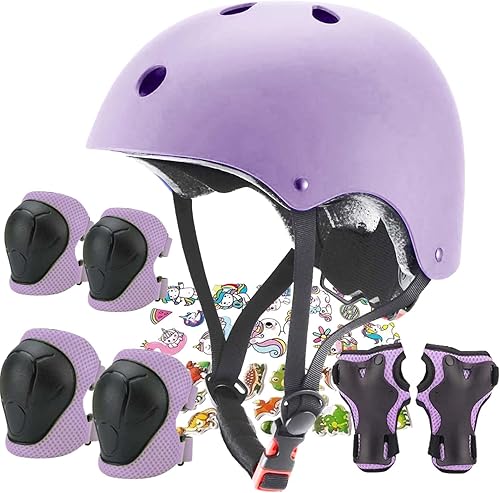 Miniatura 16 de Casco para niños, cascos de patineta para niños pequeños de 2 a 14 años, niños y niñas, con rodilleras y coderas, muñequeras, para patines