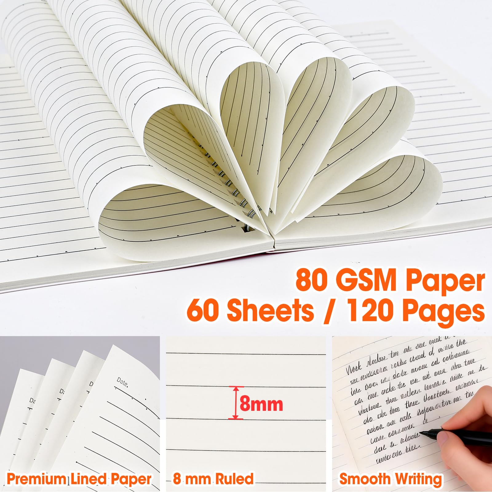 Confezione da 12 quaderni a spirale a righe, 120 pagine, formato A5 (14,7 x 20,8 cm), a righe, con copertina rigida, per lavoro, prendere appunti, 6 colori macaron