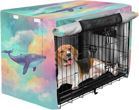 Whale Floating in The Sky Dog Crate Cover Waterproof Heavy Duty Pet Kennel Covers with Mesh Windows for Wire Crates, 40 Inch Dog Cage Cover