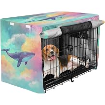 Whale Floating in The Sky Dog Crate Cover Waterproof Heavy Duty Pet Kennel Covers with Mesh Windows for Wire Crates, 40 Inch Dog Cage Cover