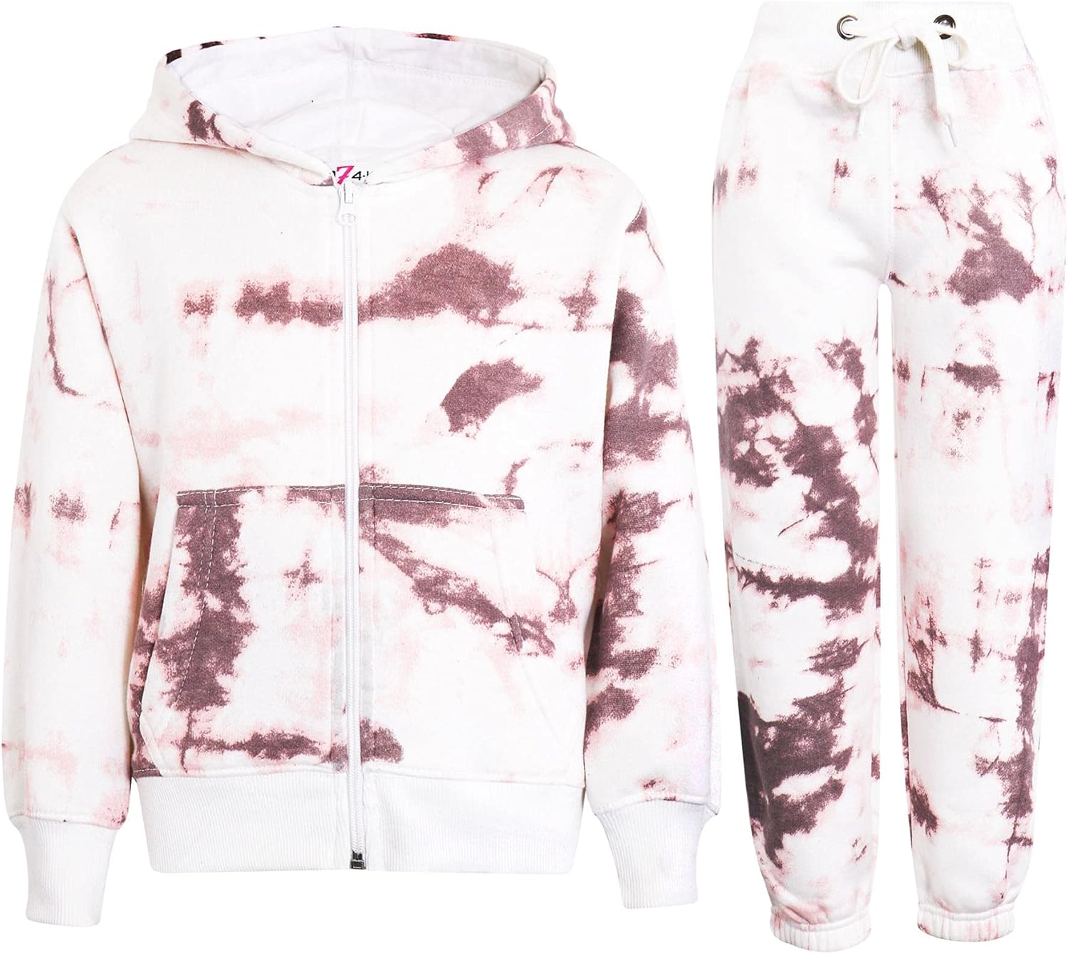 Kids Girls Tracksuit Tie Dye Print Rust Hooded Hoodie & Bottom Jogging Suits