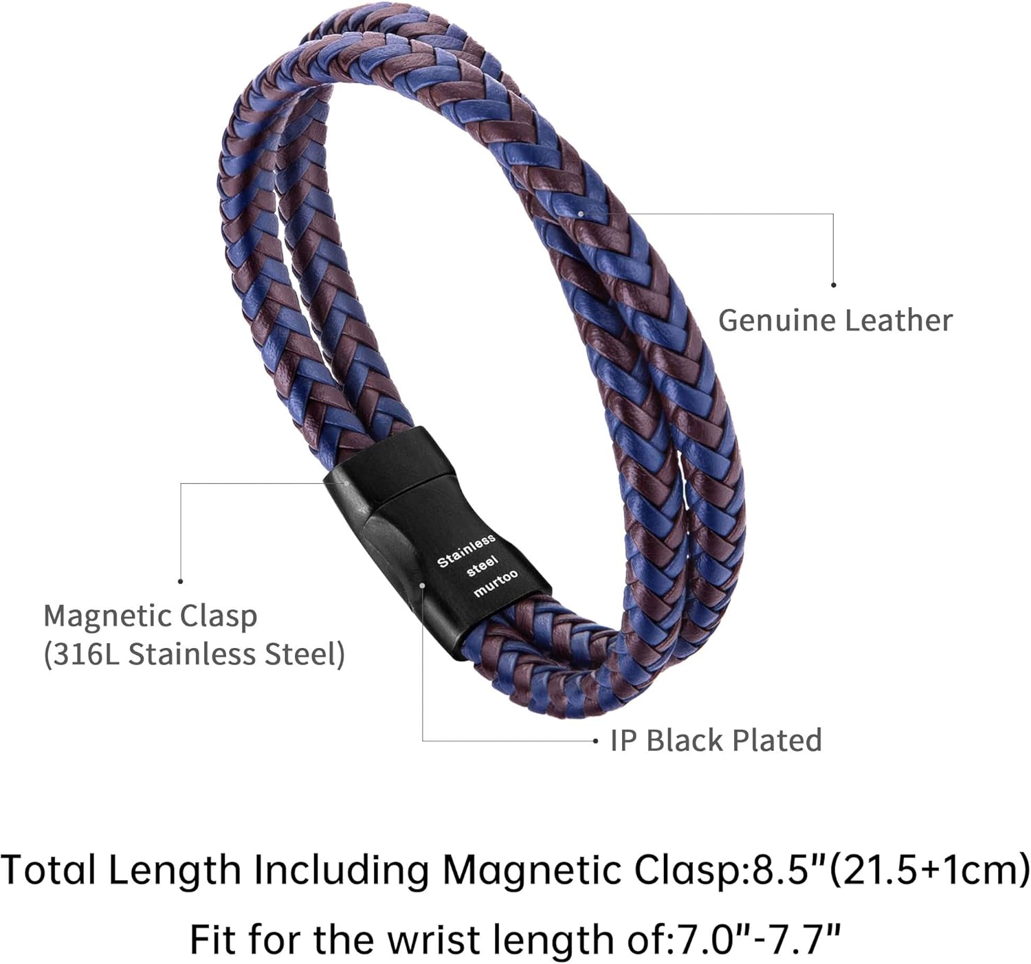 murtoo Mens Bracelet Leather Braided, Brown and Black Leather Bracelet for Men - Image 2