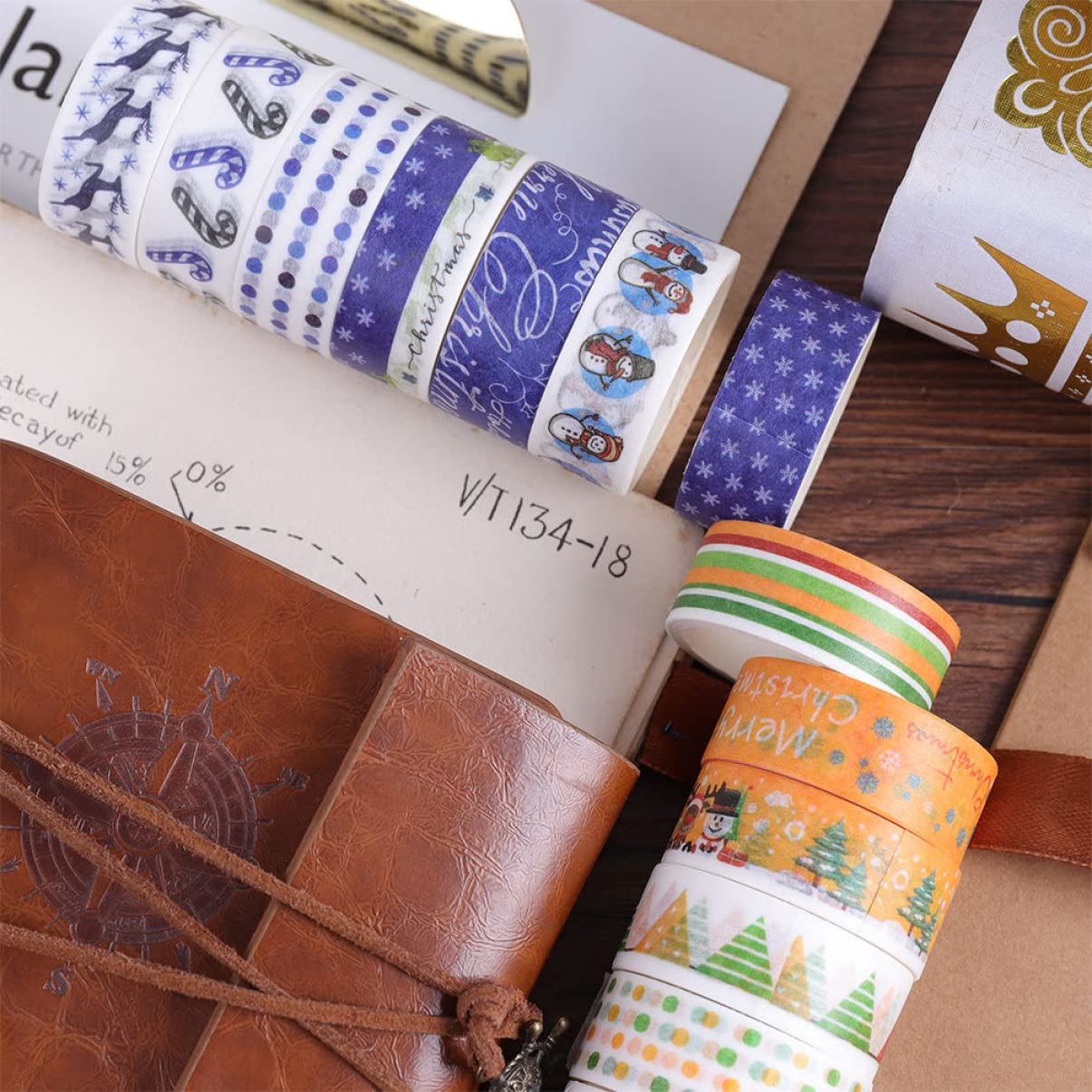 TEHAUX 168rollos Washi Tape Decorativo De Navidad para Manualidades y Scrapbooking Cinta Adhesiva De Oficina Diseño Creativo para Decorar Proyectos y Fiestas