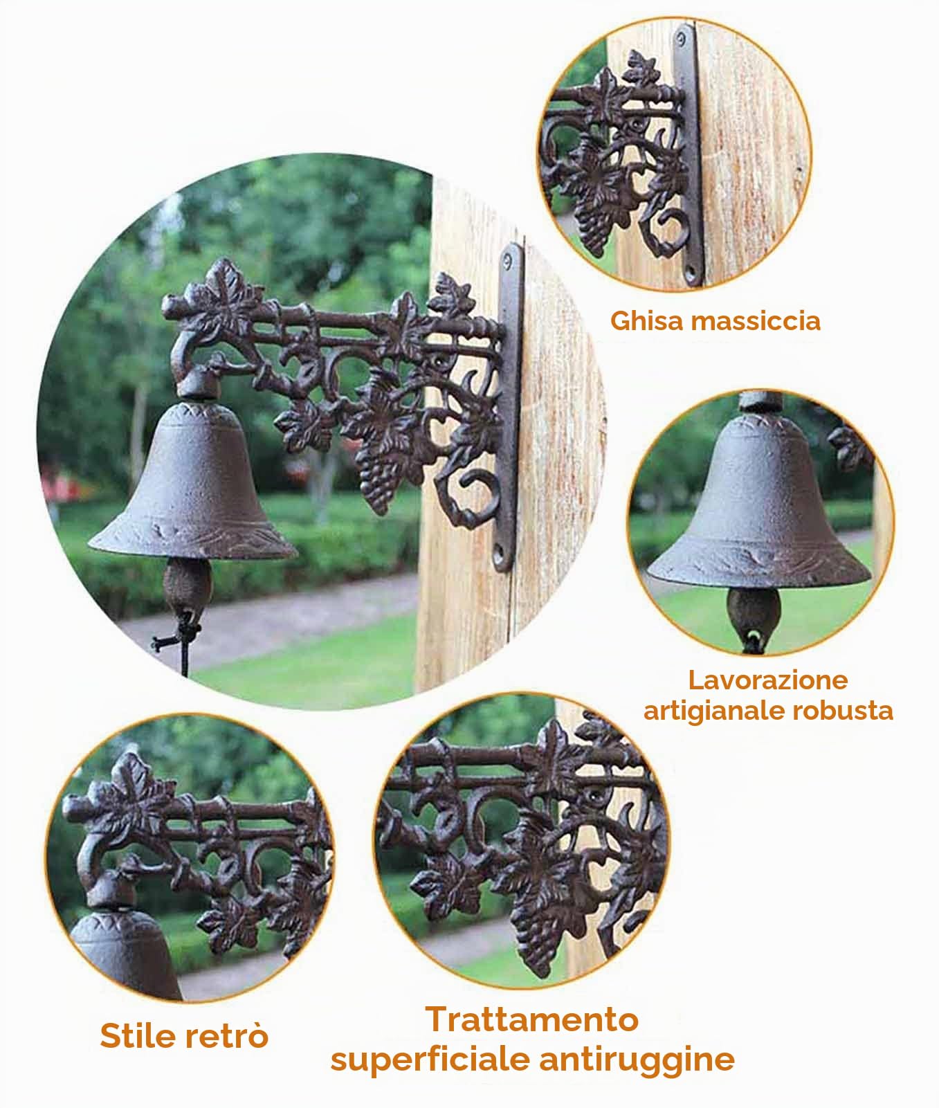 Campanella per Porta in Ghisa Campanello Per Porta In Ghisa Da Appendere Alla Parete - Campanello Per Porta Che Suona Manualmente In Fattoria, Campane Sospese Di Grandi Dimensioni Per Ristorante/ Cort