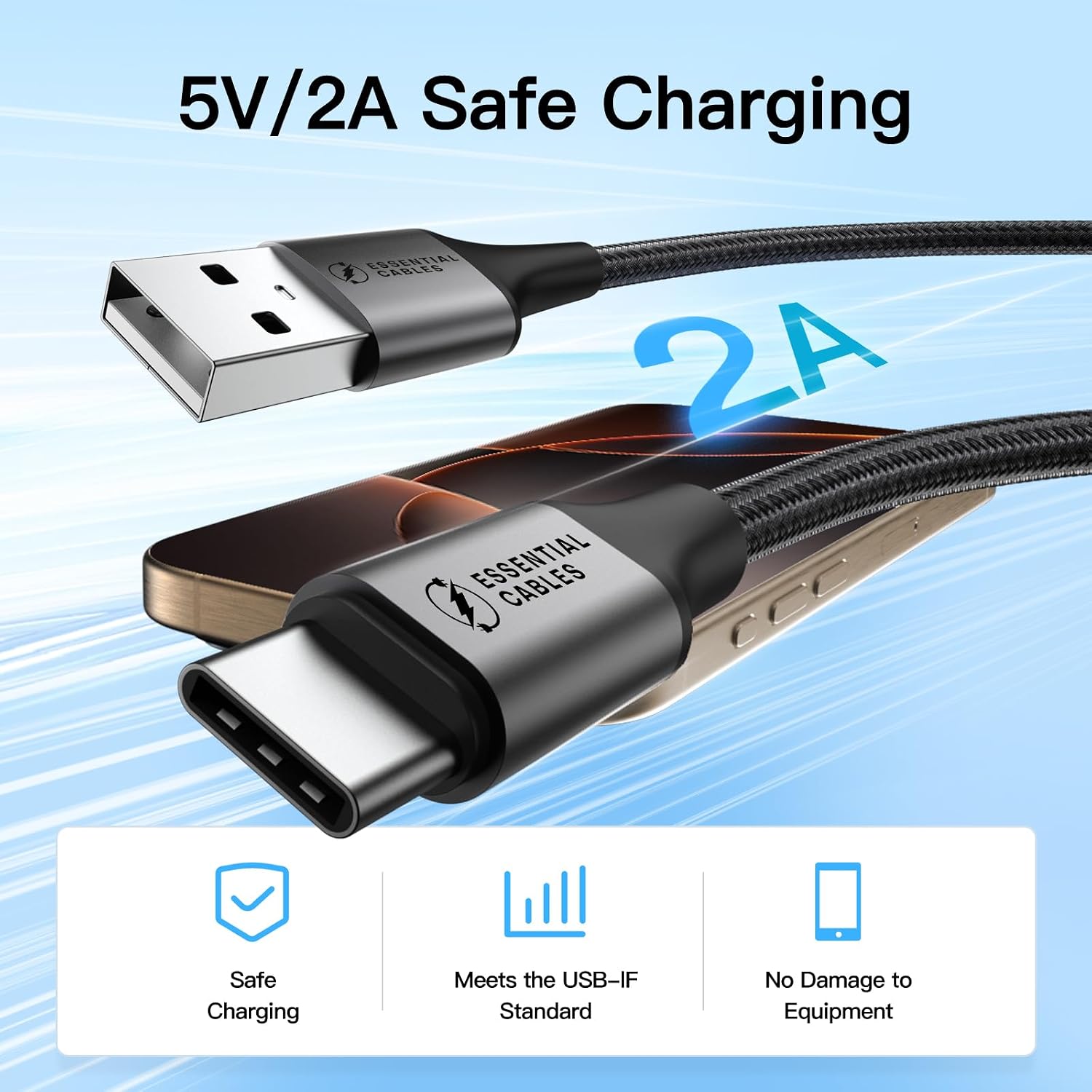 USB C Charger Cable 2m 3.1A Type C Cable Fast Charging, Braided USB A to USB-C Phone Charger Cable USBC for iPhone 16 15 Pro, Galaxy S25 S24 Ultra, Pixel 9, iPad Air, Switch, Steam image 3