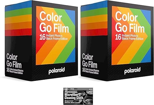 Polaroid Originals Go Instant Color Film - Black Frame - for The Polaroid GO Camera - 2 Double Packs with Cloth (32 Photos)