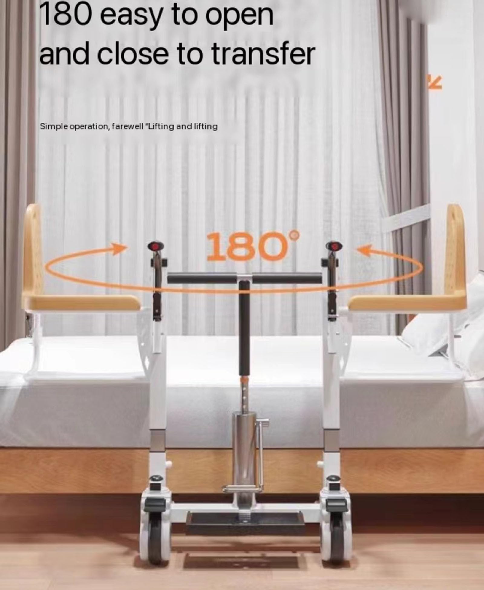 Hydrauliczny podnośnik pacjenta, fotel transferowy i wózek inwalidzki pod prysznic z paskiem podnoszącym, nośność do 150 kg