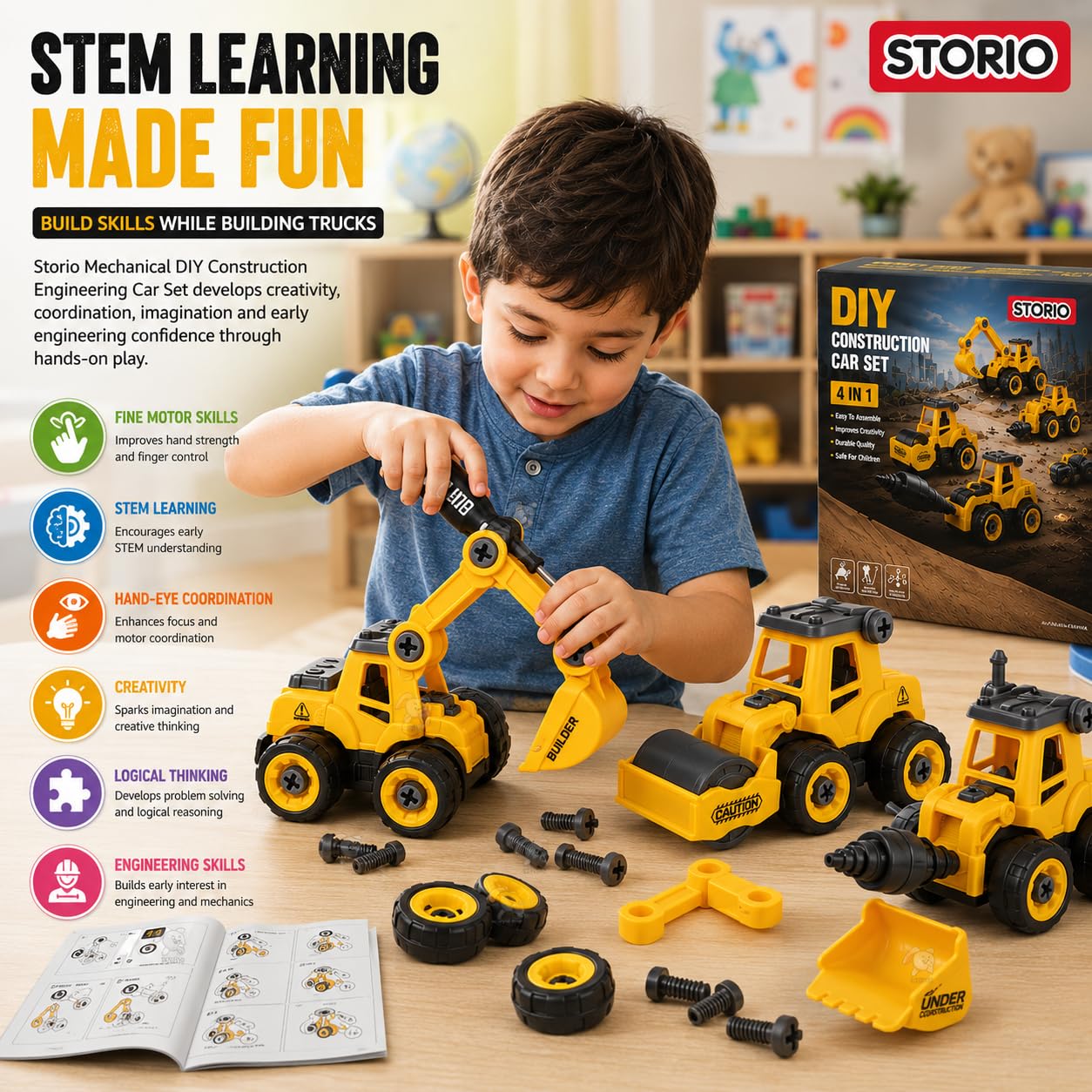 Storio DIY Excavator Set - Build Your Own Construction Truck! -8 Storio DIY Excavator Set - Build Your Own Construction Truck! -8