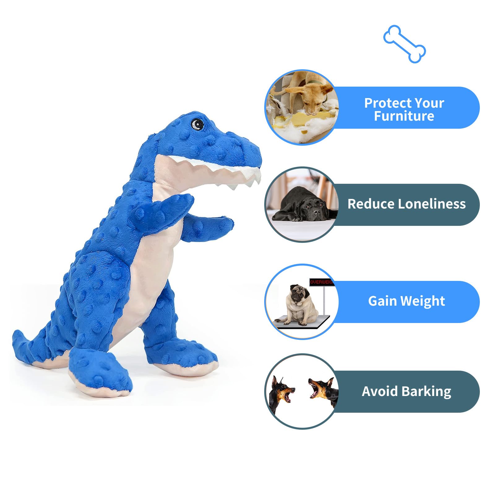 DODODOLA Giocattolo di peluche per cani con carta increspata, simpatico dinosauro che squittisce, giocattoli da masticare per cani di taglia media e grande