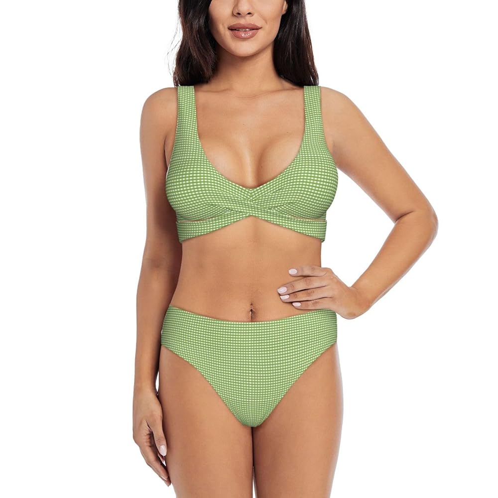 Amazon.com: Pevtufa Green Gingham Print Bikini Set for Women