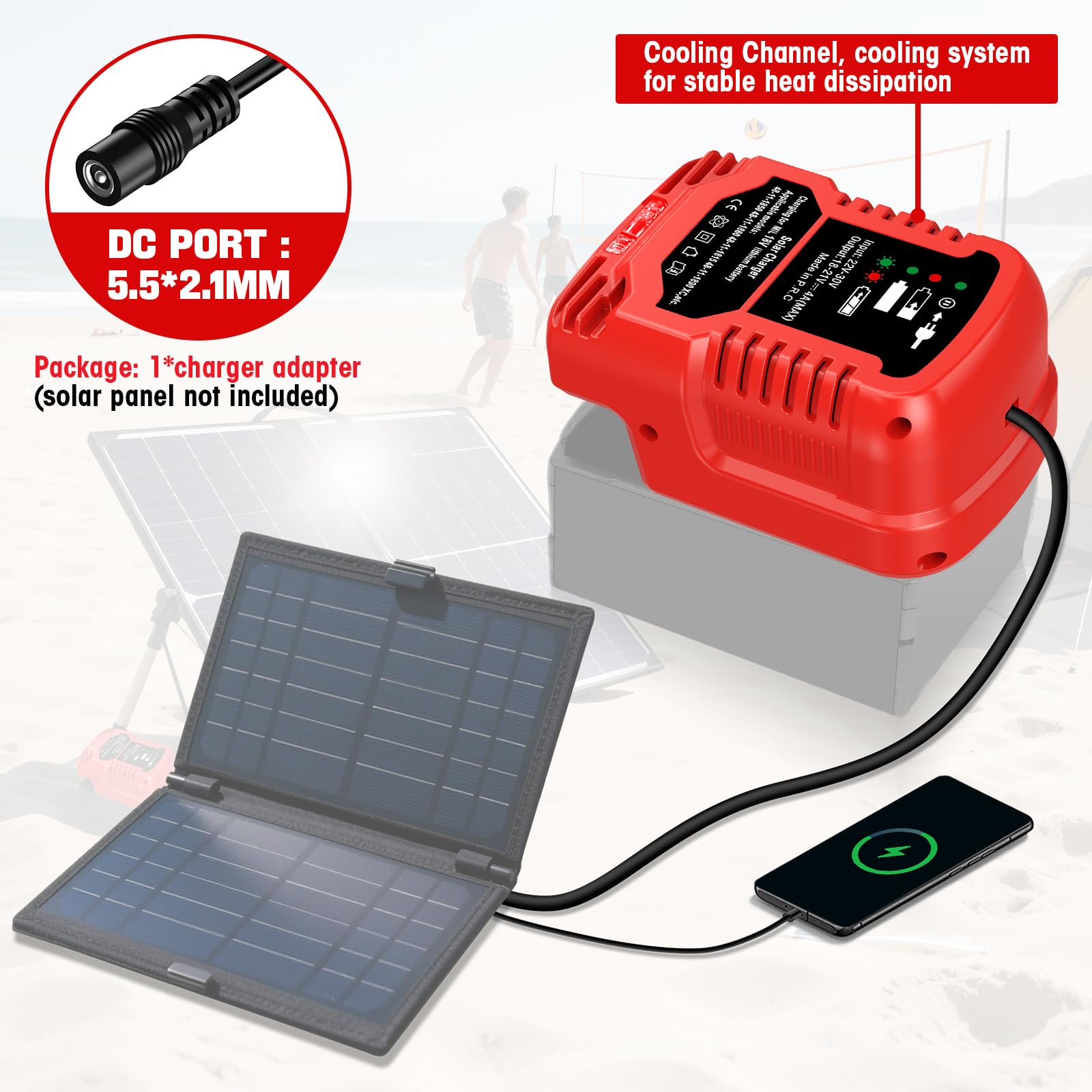 Solar Ladegerät für Einhell 18V Akku,Tragbar,Outdoor-Arbeit,Camping(Solar Panel and Battery not Included.)