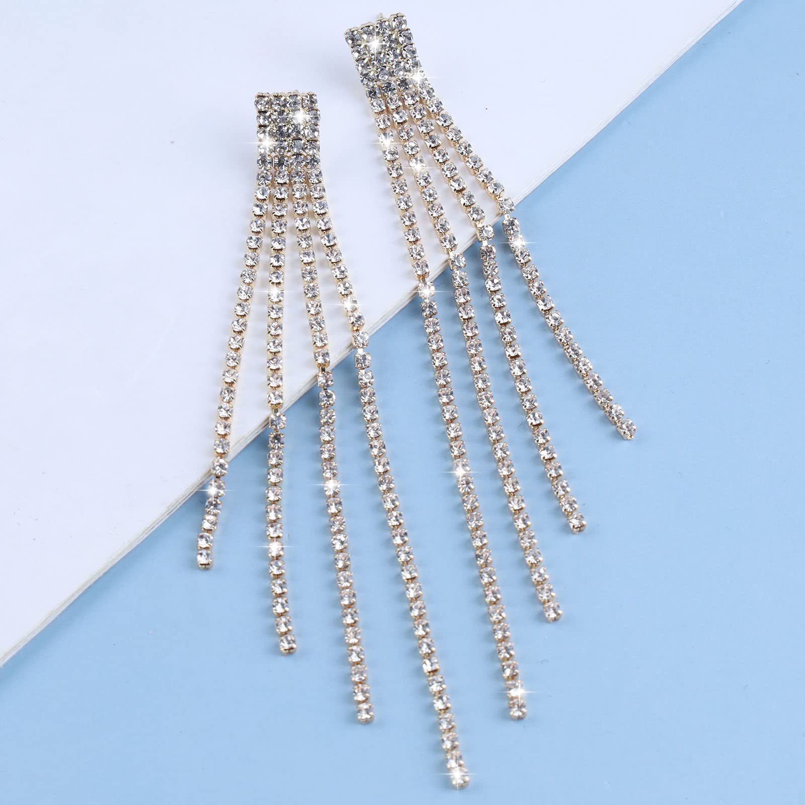 Orecchini Lunghi A Frangia Con Cristalli E Strass – Stile Boho Lampadario In Oro Per Donne E Ragazze – Gioielli Scintillanti Per Sposa E Festa