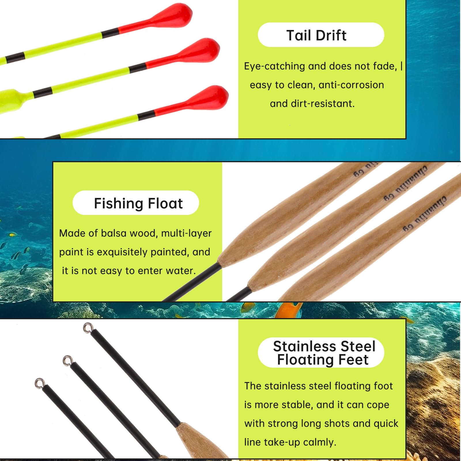 OriGlam 10pcs Fishing Floats and Bobbers, 5 Colors Fishing Floats Fishing Bobber, Fishing Floats Wood Slip Fishing Bobbers Slip Floats Accessories for Catfish Trout Bass