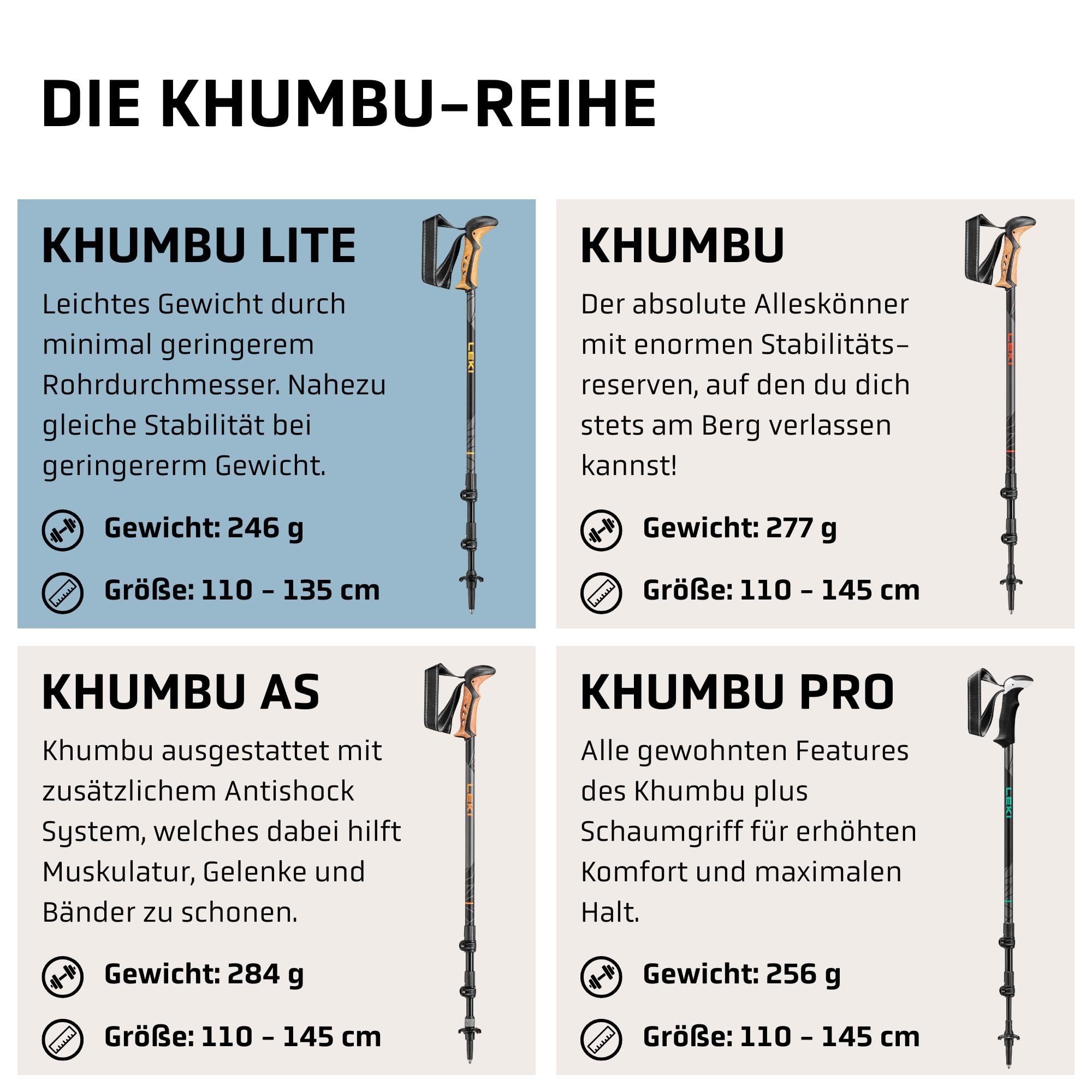 LEKI Khumbu Lite Trekking Poles - Aluminum Collapsible Lightweight Walking Poles for Hiking