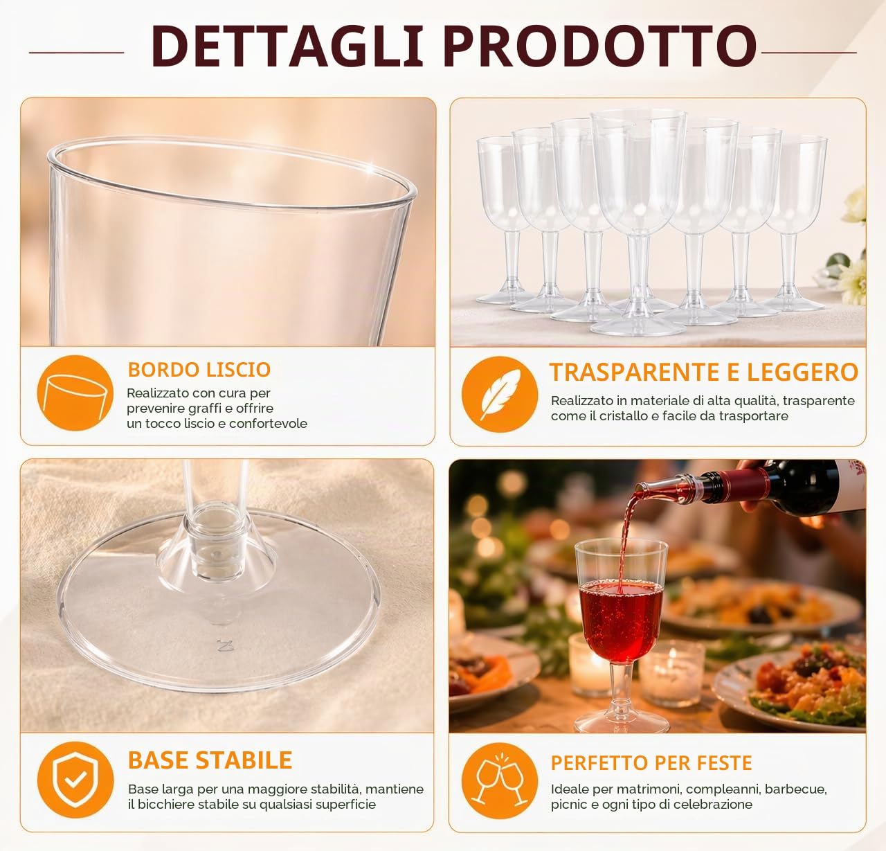 YAYODS 96 bicchieri da spumante in plastica, 175 ml, riutilizzabili, in plastica, trasparenti, da cocktail, impilabili, per matrimoni, feste, serate