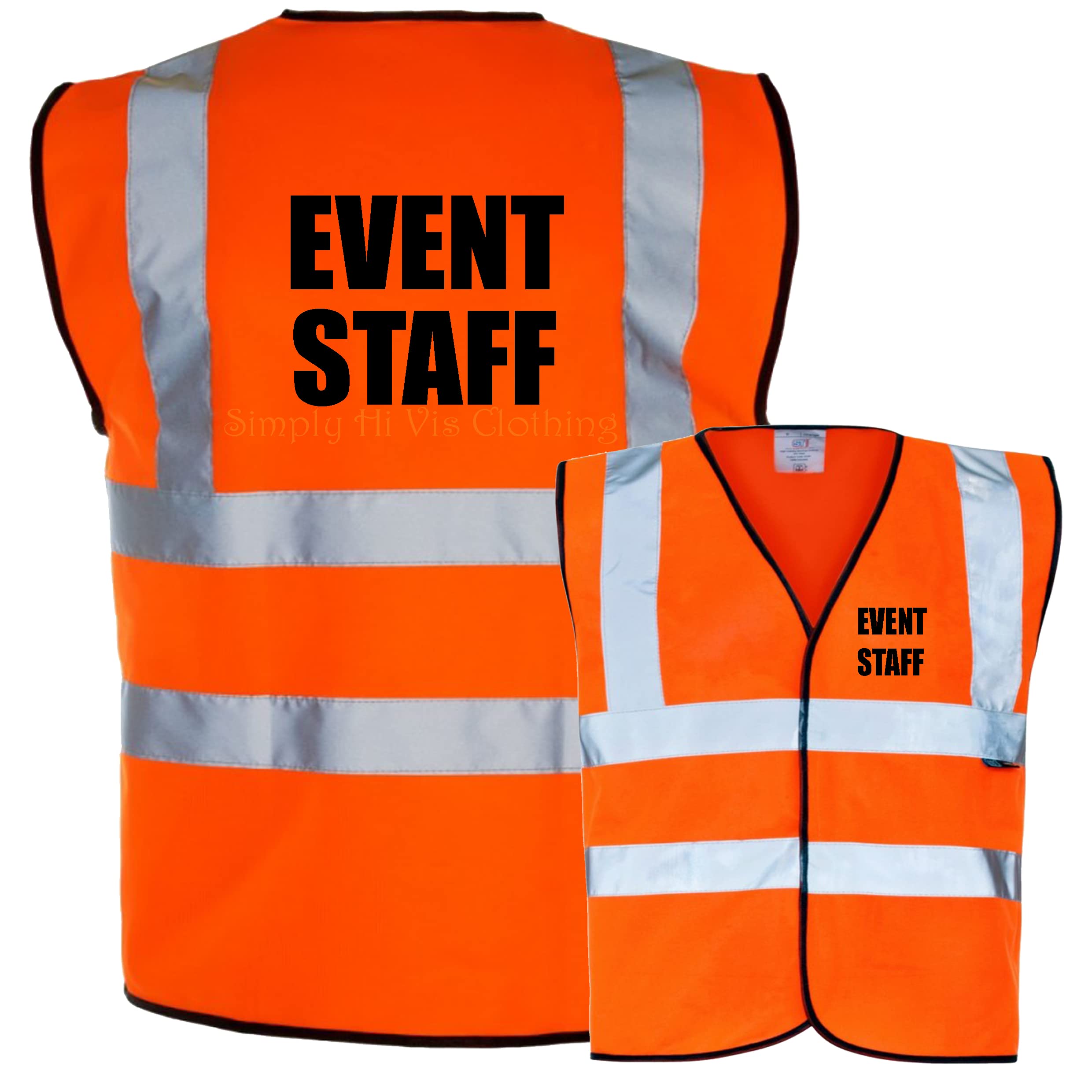 Event Staff Printed in Black text on Hi Vis Safety Vest Hi Viz Waistcoat Supplied by Simply Hi Vis Clothing UK — image 1
