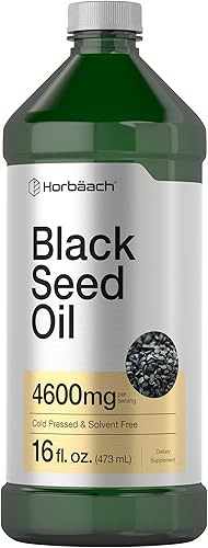 Horbäach Black Seed Oil Liquid | 16oz | 4600mg | Cold Pressed Nigella Sativa Supplement | with Omega 6 & 9 | Vegetarian, Non-GMO, Gluten Free, and