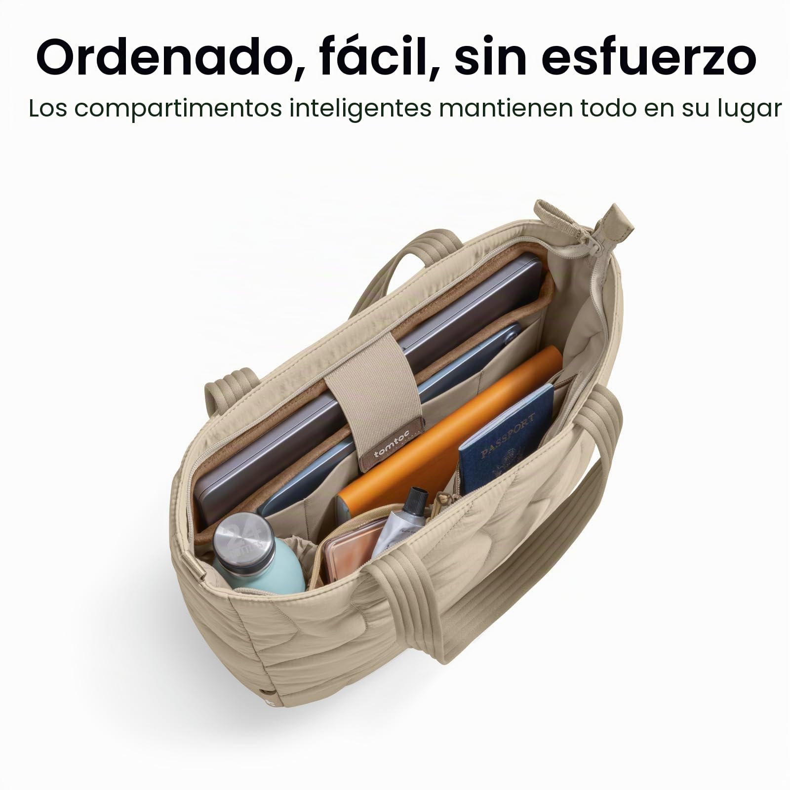 tomtoc Bolso Mujer Grande, 10L Puffer Tote Bag para MacBook 13-14 Pulgadas, Ligero de Hombro y de Mano, Bolsa con Portátil Ordenador para Universidad, Shoppers, Compras, Trabajo, Viajes y Uso Diario