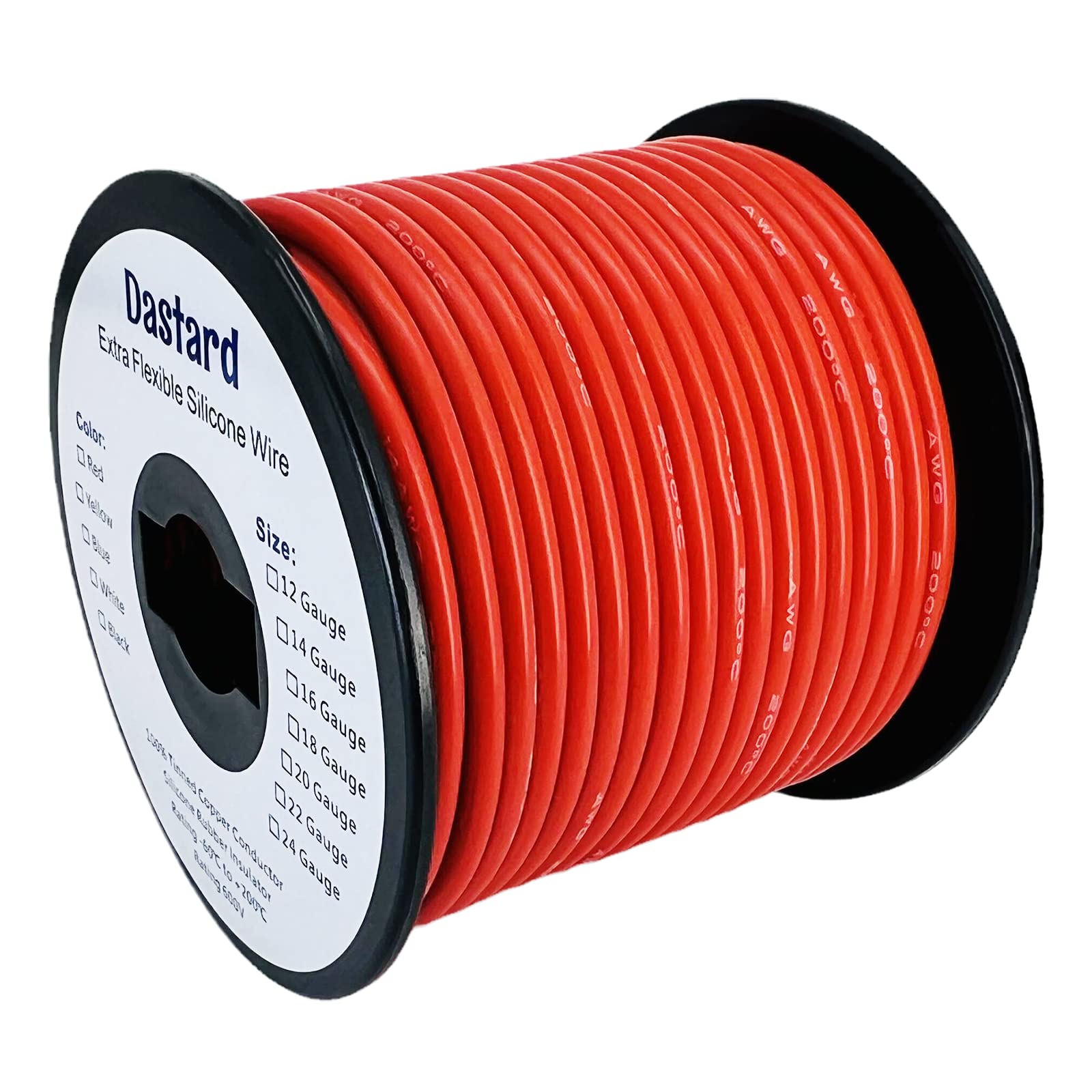 Dastard 12 AWG Silicone Stranded Wire【Red 50ft Spool】 Flexible 12 Gauge Automotive Wire 12AWG Electrical Tinned Copper Wire - 200℃ 600V - Car, RC