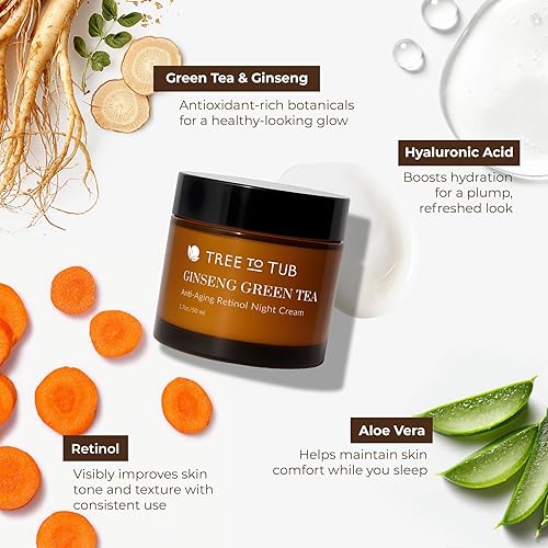 Miniatura 12 de Tree to Tub Hidratante facial antienvejecimiento con retinol para piel seca y sensible, hidratante facial antiarrugas con ácido hialurónico, crema