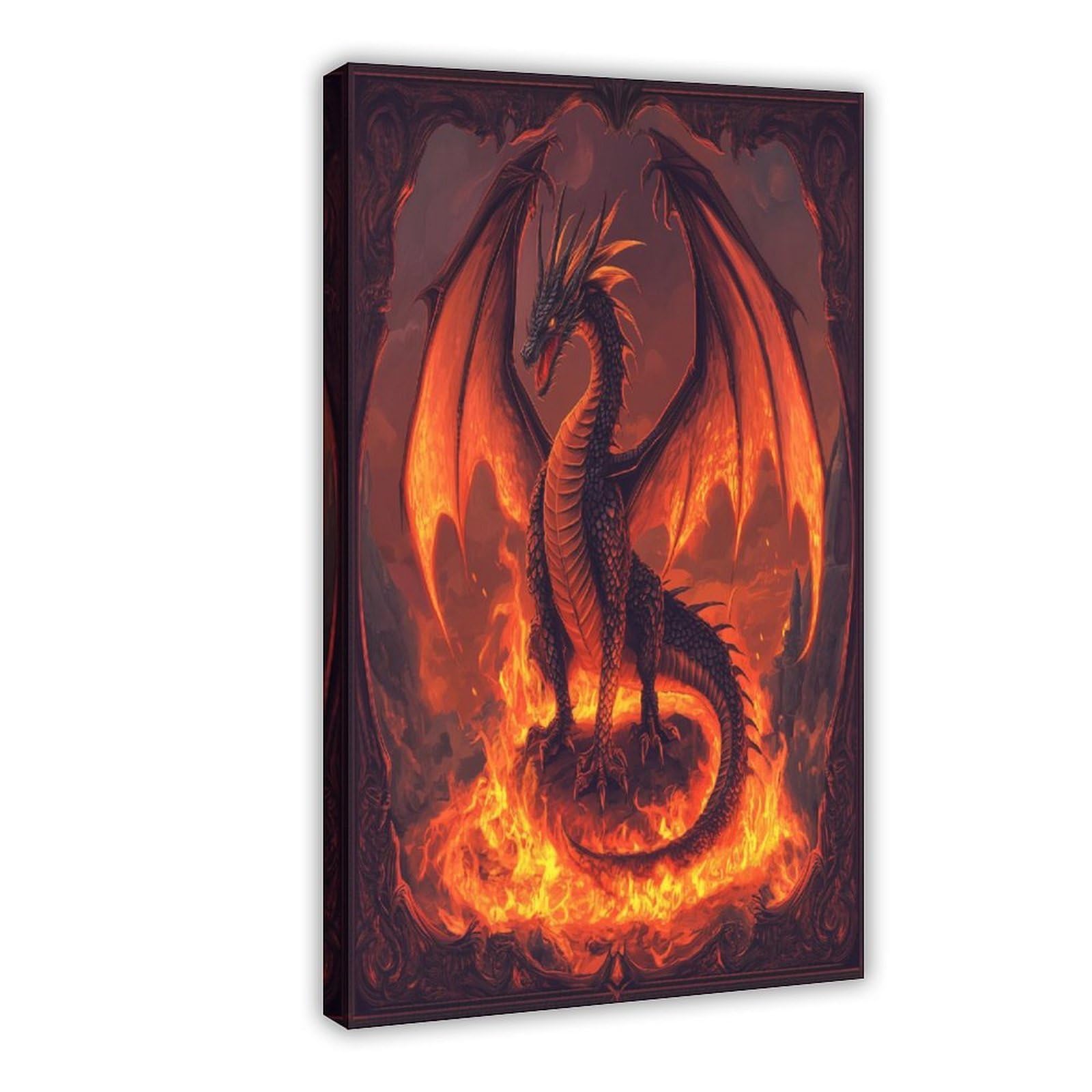 Bareronor Flame Dragon Fantasy Poster Canvas Poster Bedroom Decor Landscape Office Room Decor Gift 16" L X 24" W