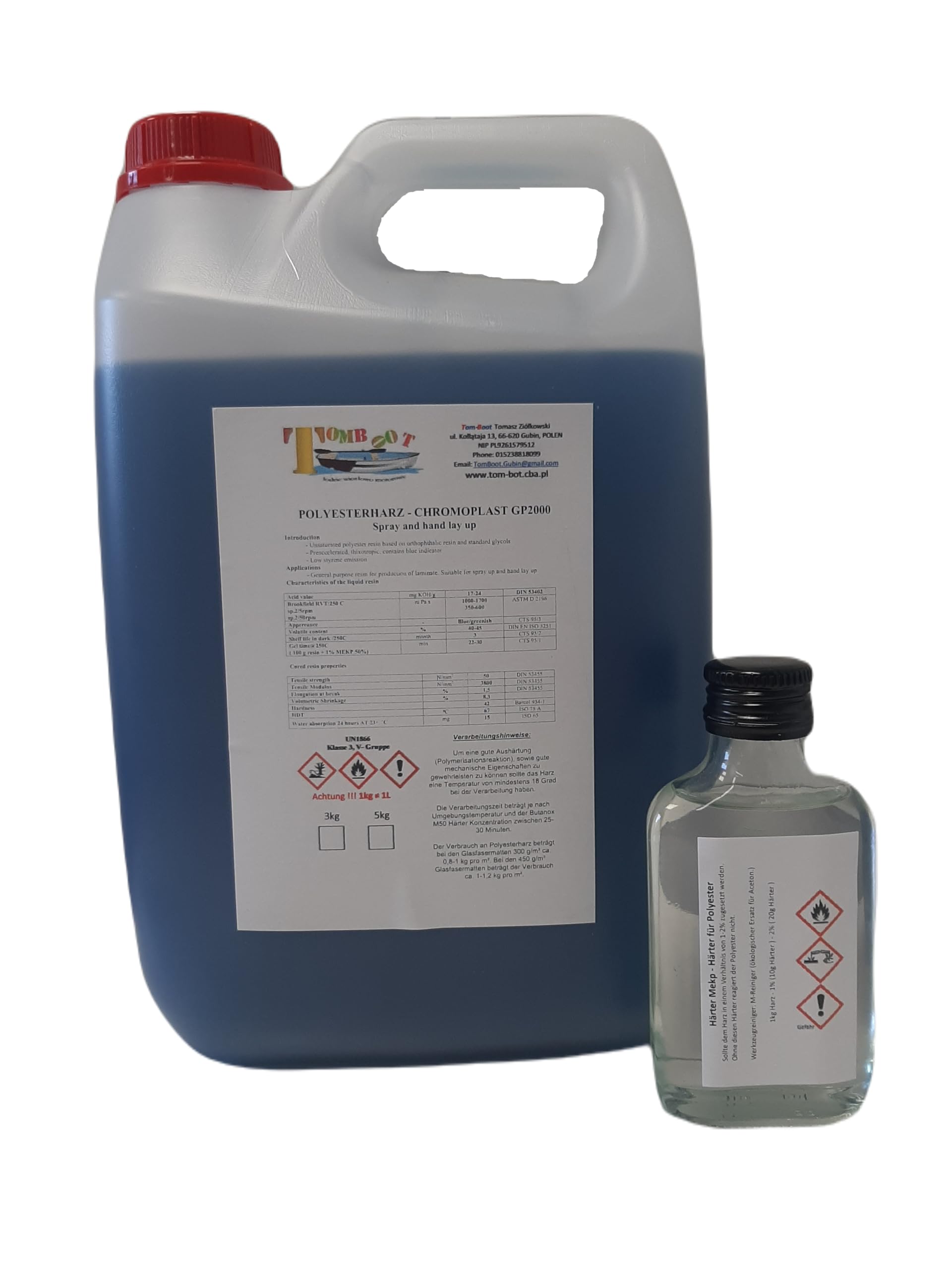 Polyesterharz mit Härter und Glasmatte - Styrolvermindert, Zum Laminieren & Reparieren Industriequalität KOMPLETTPAKET, Epoxidharz, Reparaturharz (Kein Matte, 3kg)