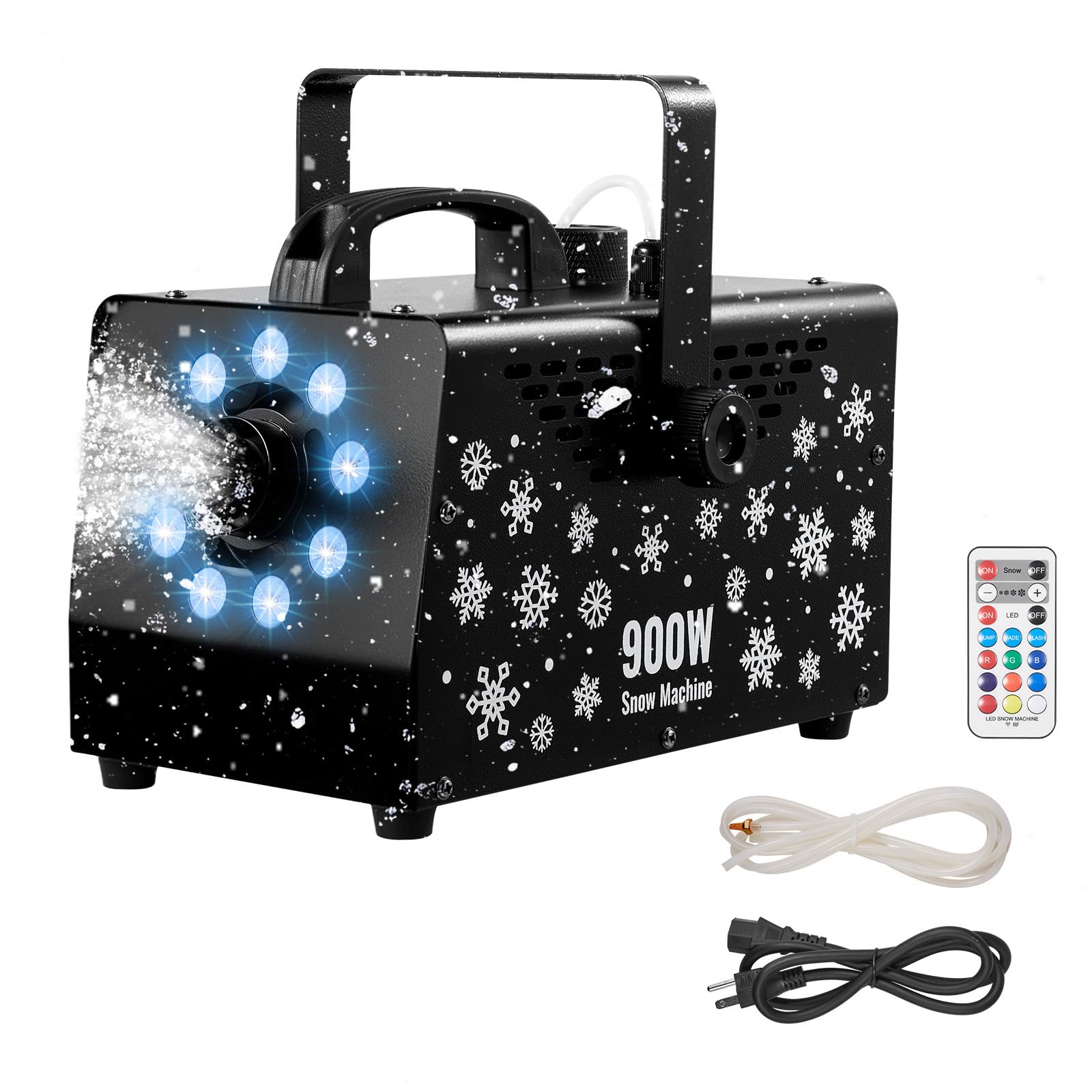 Photo 1 of **PARTS ONLY***VEVOR 900W Snow Machine with 9 LED RGB Lights, 12 LED Lighting Colors, and Wireless Remote, Handheld/Hanging Outdoor Snowflake Machine Fake Snow Machines with 1L Tank for Christmas Party
