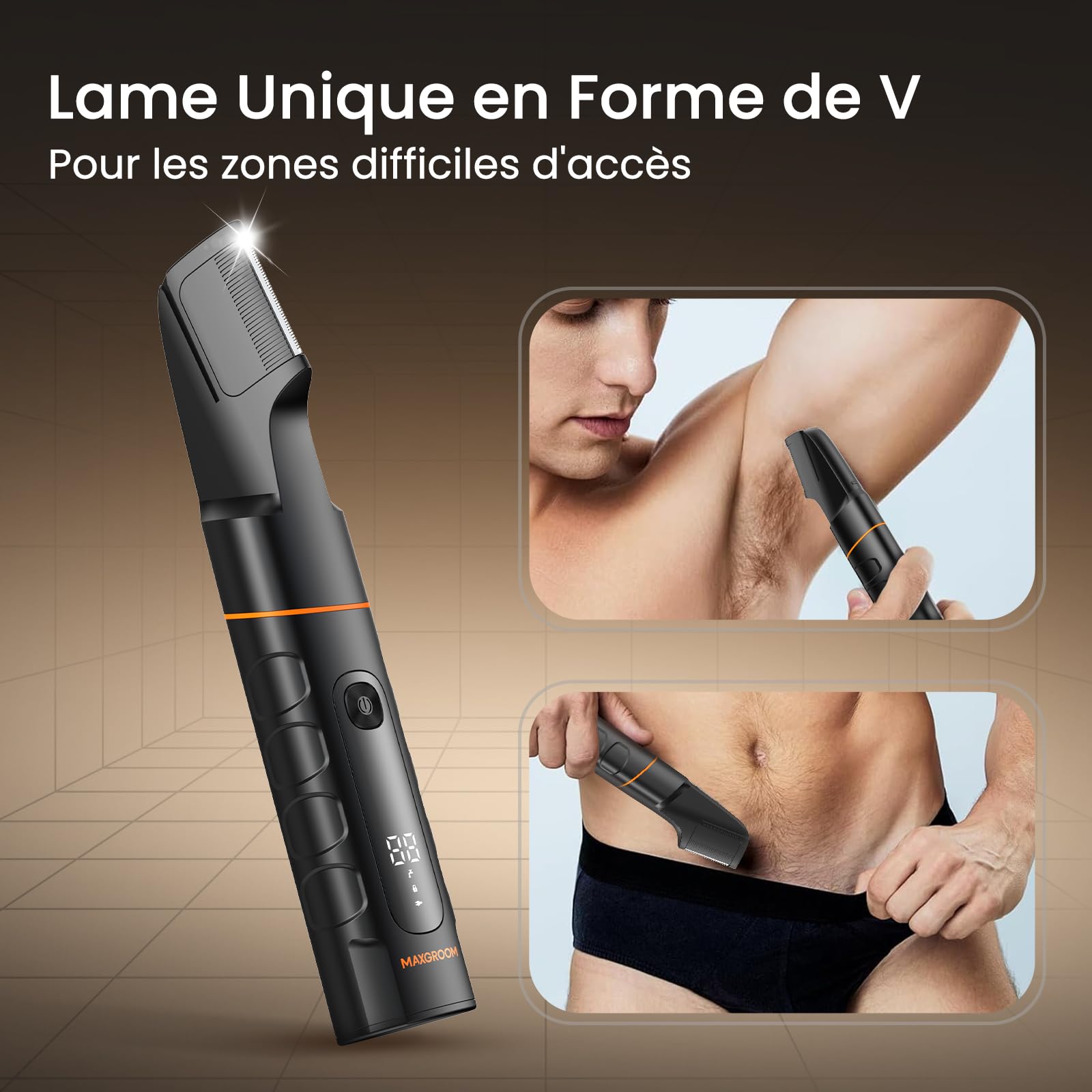 MAXGROOM Tondeuse Corps Homme, 5 en 1 Multifonction Rasoir Électriques Hommes, 7000RPM Tondeuse Partie Intime Professionnelle, 120 Mins d'Autonomie USB-C Rasoir Testicule Kit pour Nez, Jambes