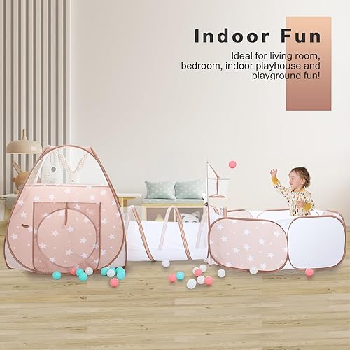 Miniatura 2 de PigPigPen Tienda de campaña 3 en 1 para niños con túnel, casa de campaña cuadrada para niños y niñas, casa de juegos emergente para niños pequeños,