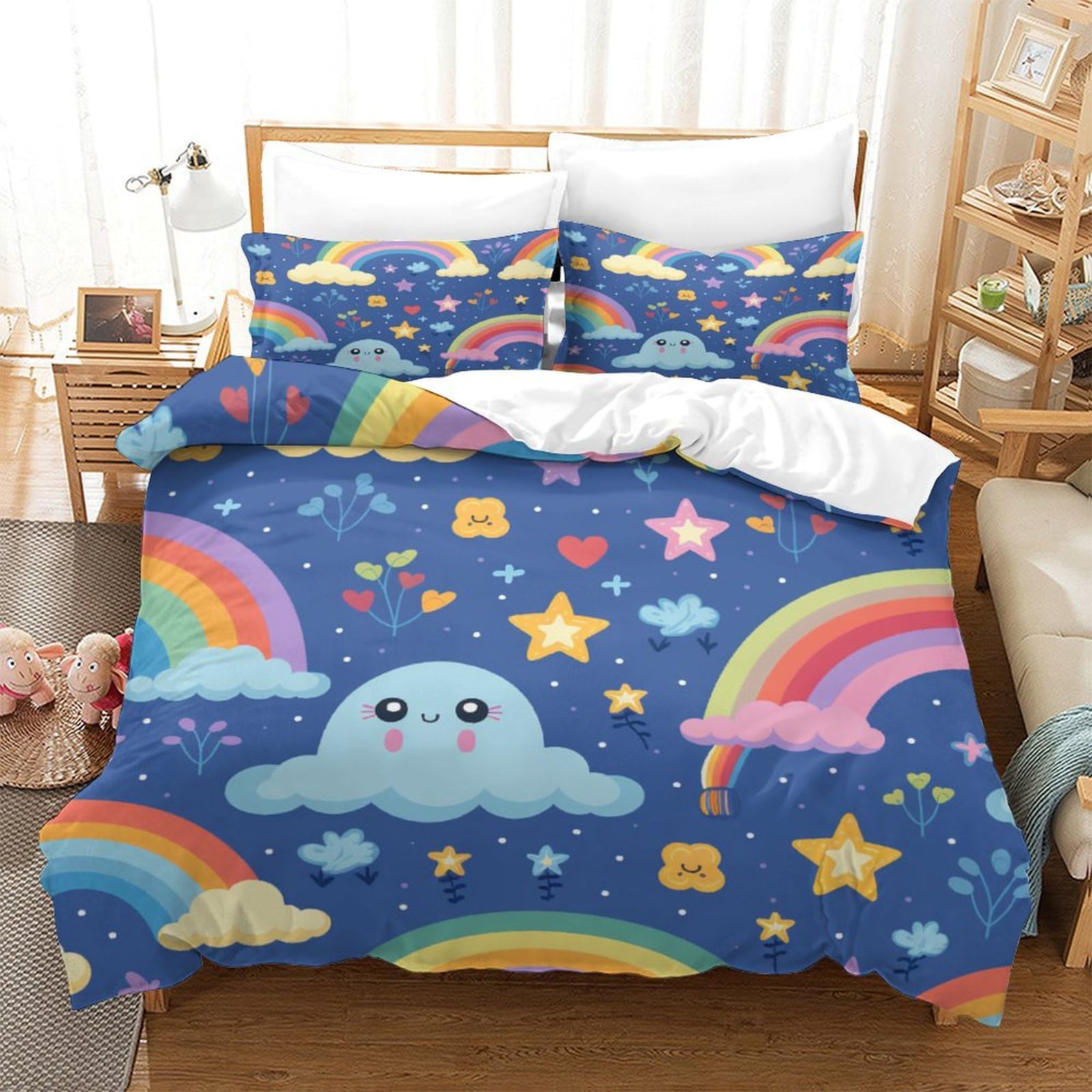 Housse de couette 3 pièces Super King arc-en-ciel avec taies