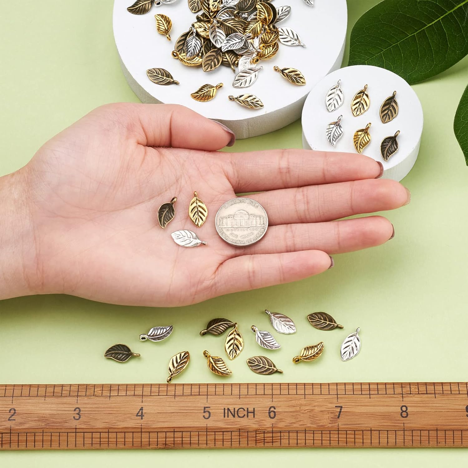 Craftdady Golden Elephant Lucky Pendants - Antique Gold Jesus Fish Vintage Buddhist Leaf Evil Eye Dangle Necklace Earring Charms for DIY Craft Jewelry Making - Image 5