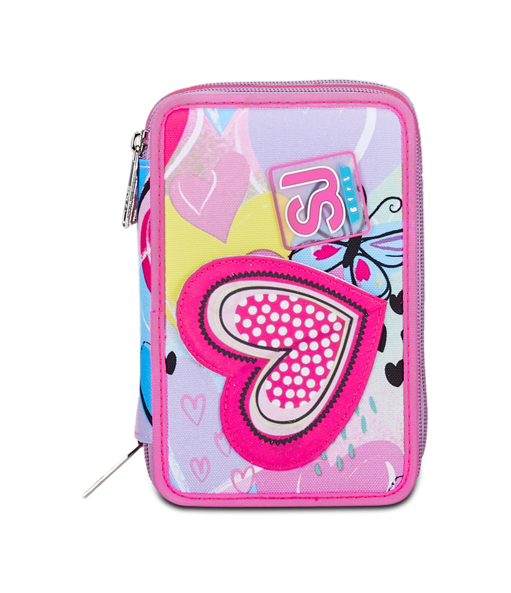 SJ Gang Astuccio Scuola 3 Zip, Rosa, Magicance, Portapenne Triplo Scomparto Completo Di Penne, Matite, Colori, Accessori Zaino, Elementari, Medie, Bambina, 30C202400-376