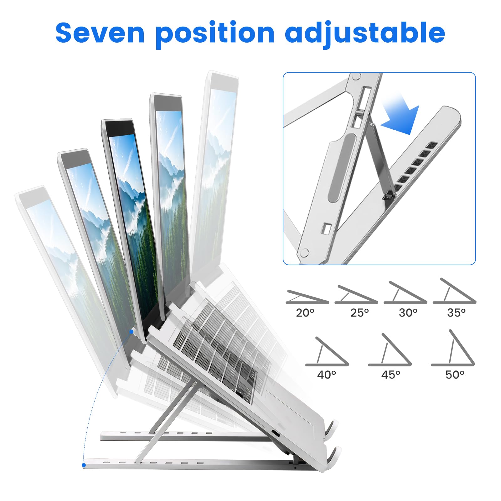 Adjustable Laptop Stand for Desk – Foldable & Portable ABS+Silicone Riser, Ventilated Cooling Holder for 10-17.3” Laptops & Tablets (Black) - 5