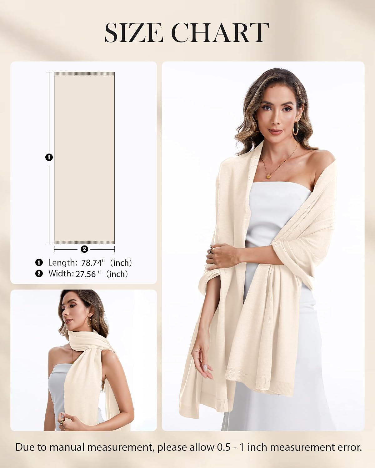 Women's Pashmina Shawl Wrap Large Soft Knit Shoulder Cover For Evening Dresses Wedding Bridal Gala Travel Winter Wrap
