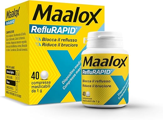 Maalox Reflurapid, Maalox Reflusso, 40 Compresse, Senza Lattosio, Senza Glutine