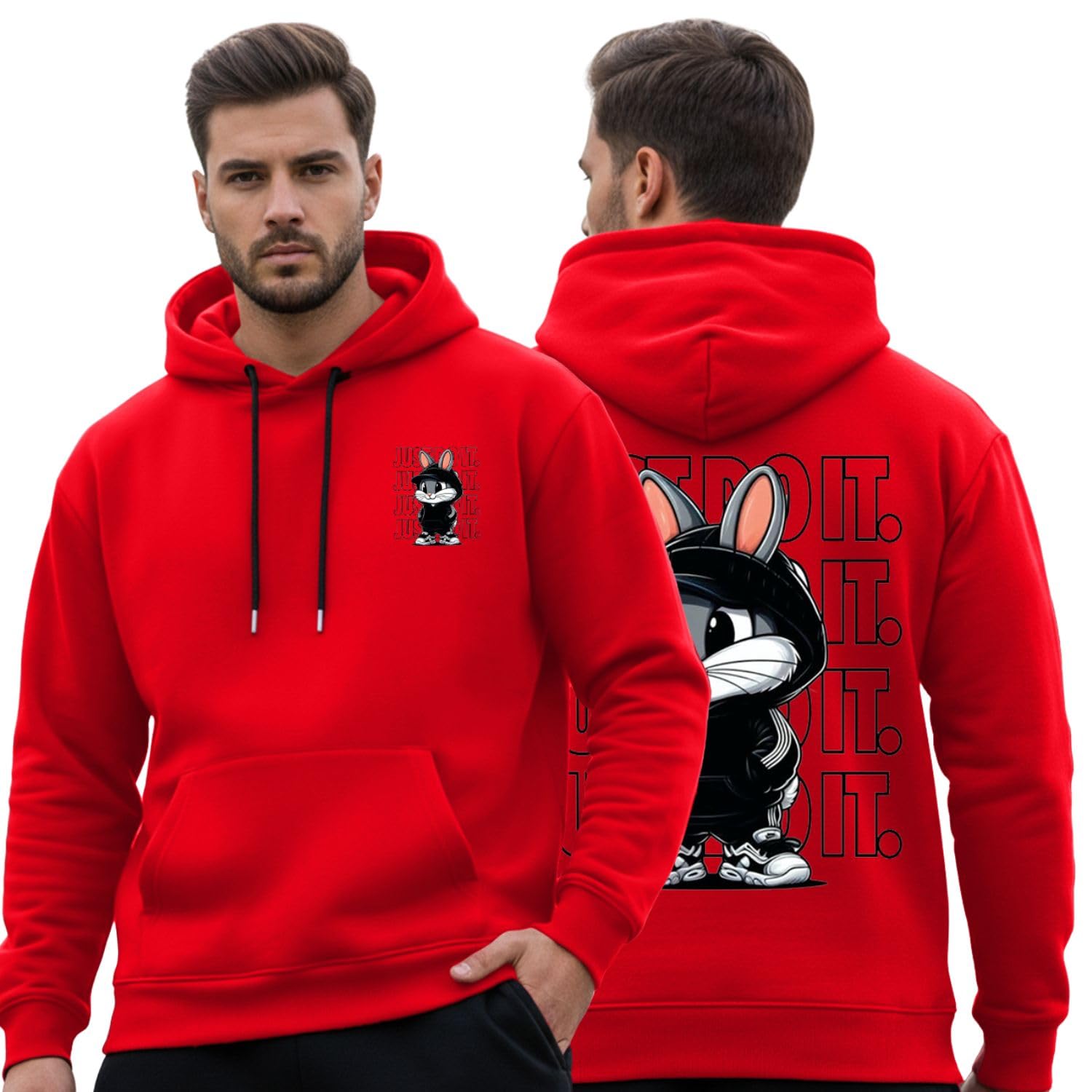 Fleece Regular Fit Hooded Sweatshirt Back Graphic Printed Winter Hoodies for Men-image-8