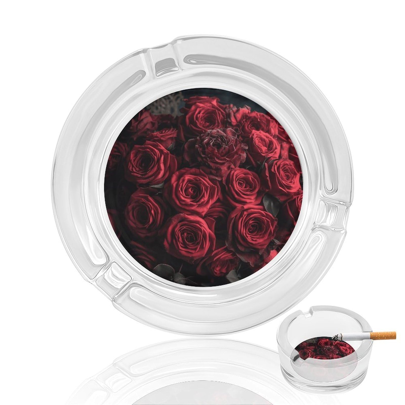 Cendrier décoratif roses rouges en verre, apportez de la poésie à votre espace fumeur
