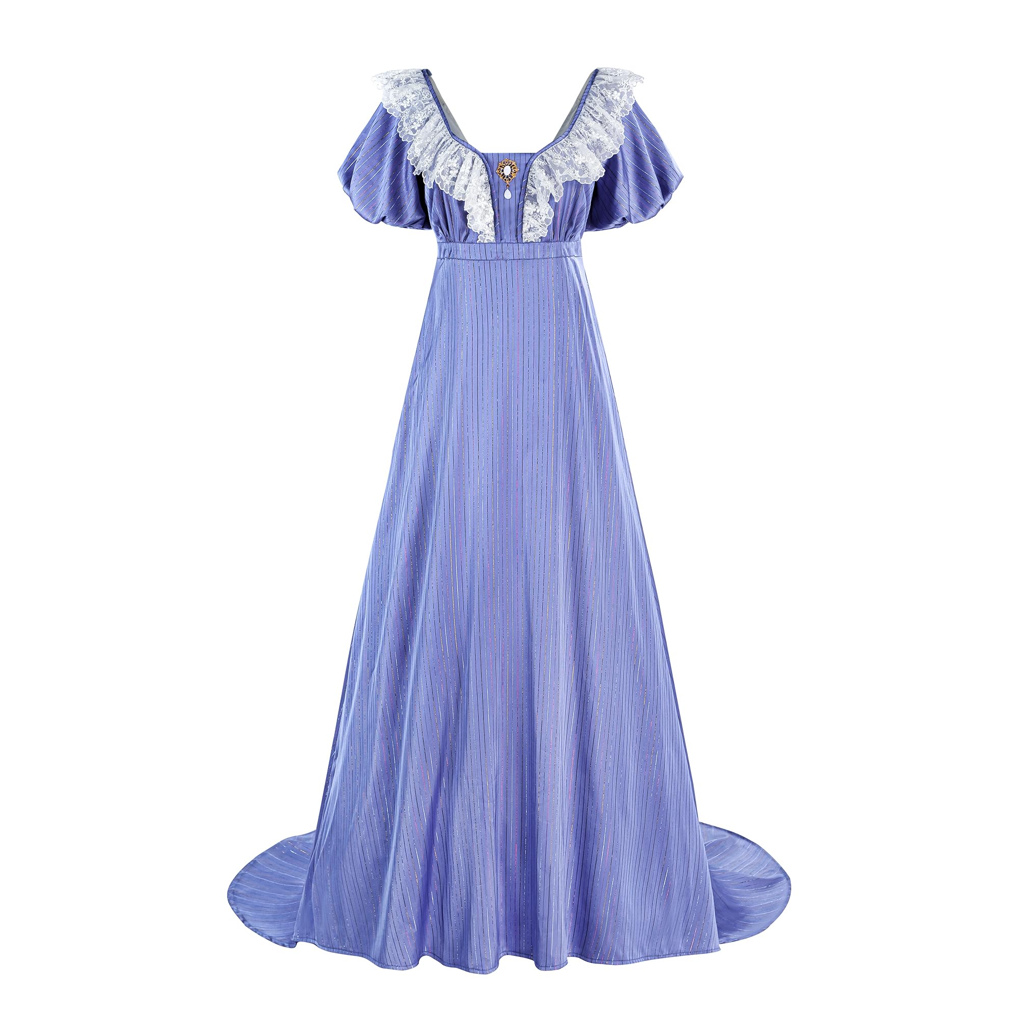 Nuoqi Regency Dress for Women Empire Waist Regency Era Ball Gown Purple Lace Victorian Dress M