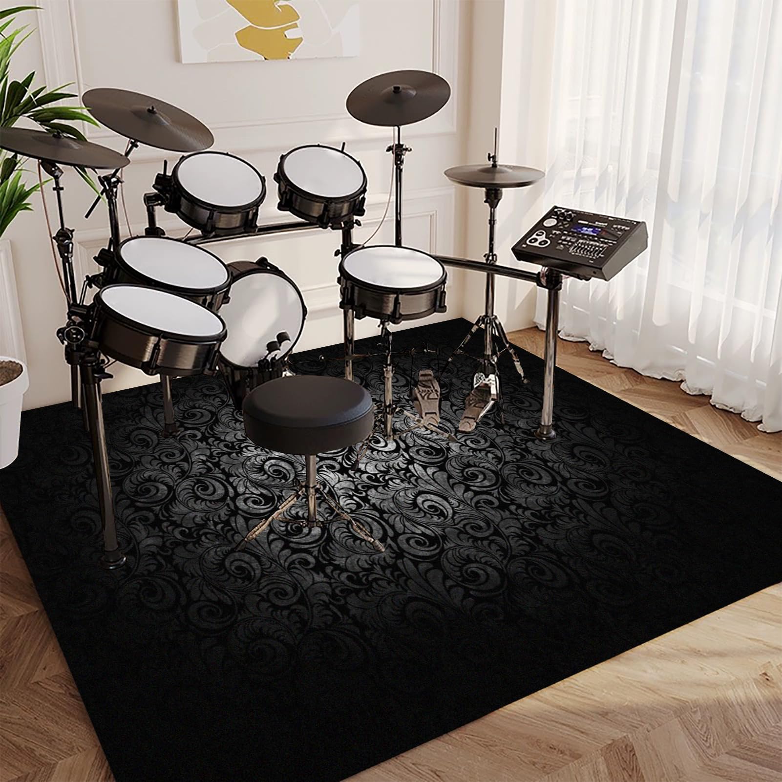 Professioneller Drum Teppich | Schlagzeug Teppich | Professionelles rechteckiges elektronisches Jazz Schlagzeug Kit | 110 x 80 cm rutschfeste Drum Rug | Schallschutz Trommelmatte