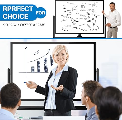 Miniatura 5 de Pizarra blanca móvil elevada de manivela, 48 x 34 pulgadas, portátil, de borrado en seco, con soporte, pizarra blanca de doble cara estilo caballete