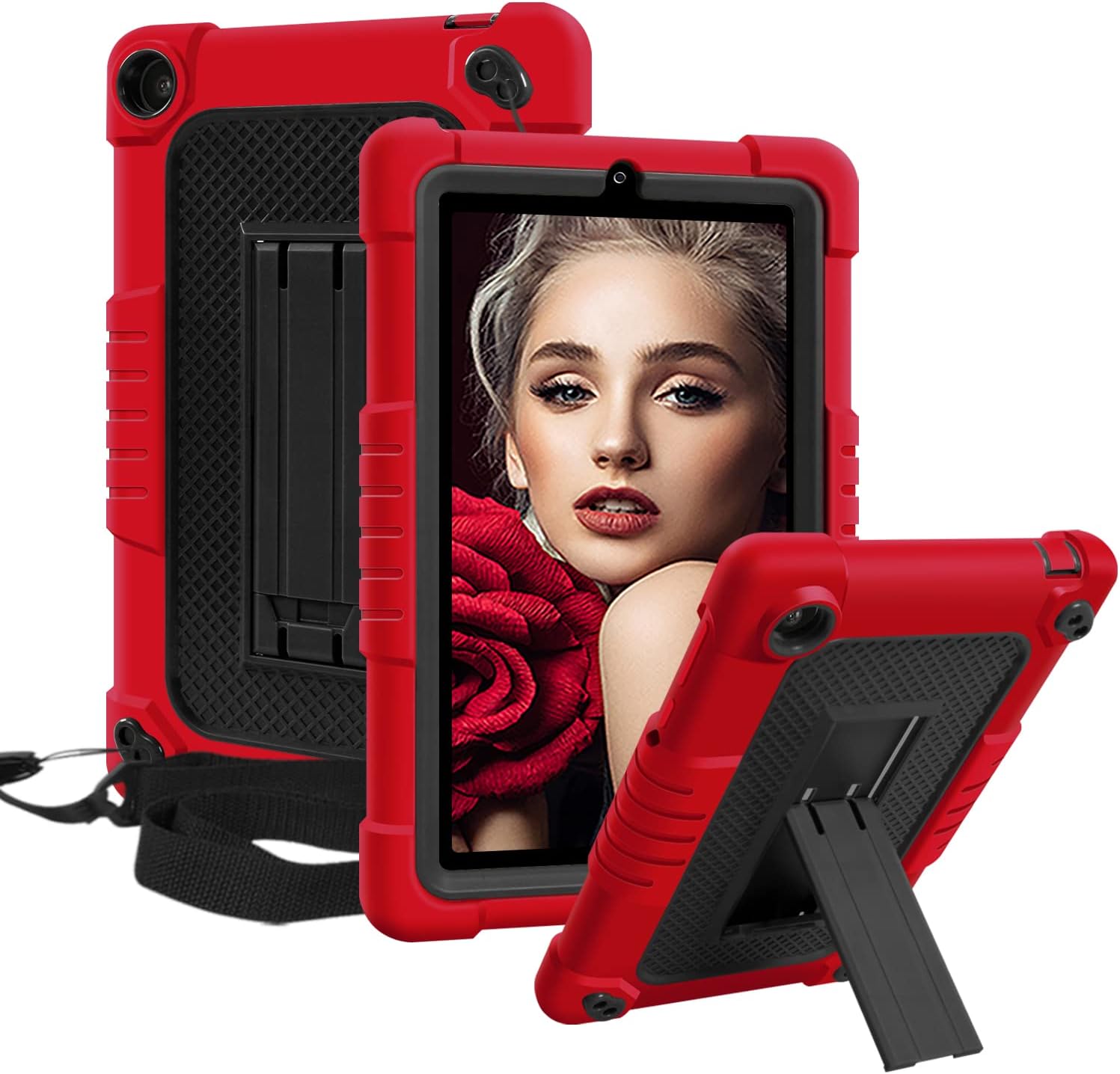 Kebiory for Walmart Onn 7 2022 Model Gen 3 7 inch/for Walmart Onn 7 3rd Gen 100071481 Case,Shockproof Kids Friendly Shoulder Strap Stand Shell,for Walmart Onn 7 Inch 3nd Gen Tablet (Red/Black)